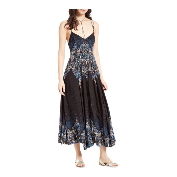 FREE PEOPLE Revolve Black Printed Button Front Sleeveless Maxi Dress Small - Picture 3 of 16